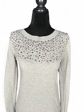 Express Grey Beaded Embellished Sweater M